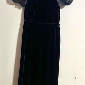Elegant Black Velvet Dress with Sheer Sleeves